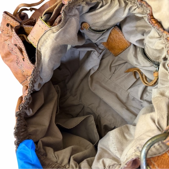 Lucky Brand Distressed Lamb Leather Hobo Bag Brown Boho Scallop Trim Fringe Vntg - Picture 12 of 16